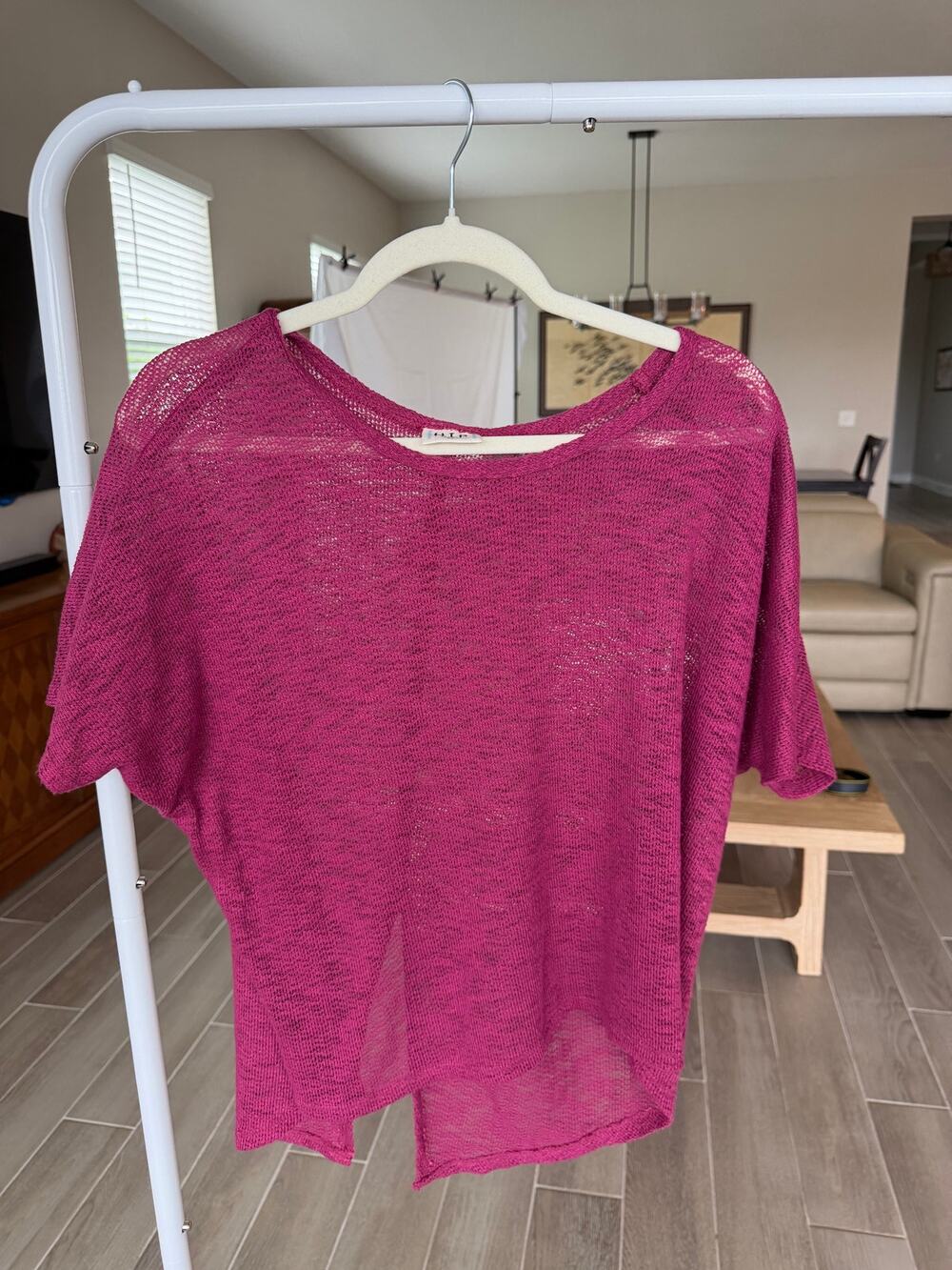 H.I.P. Magenta Sheer Open-Knit Dolman Top — Size XS